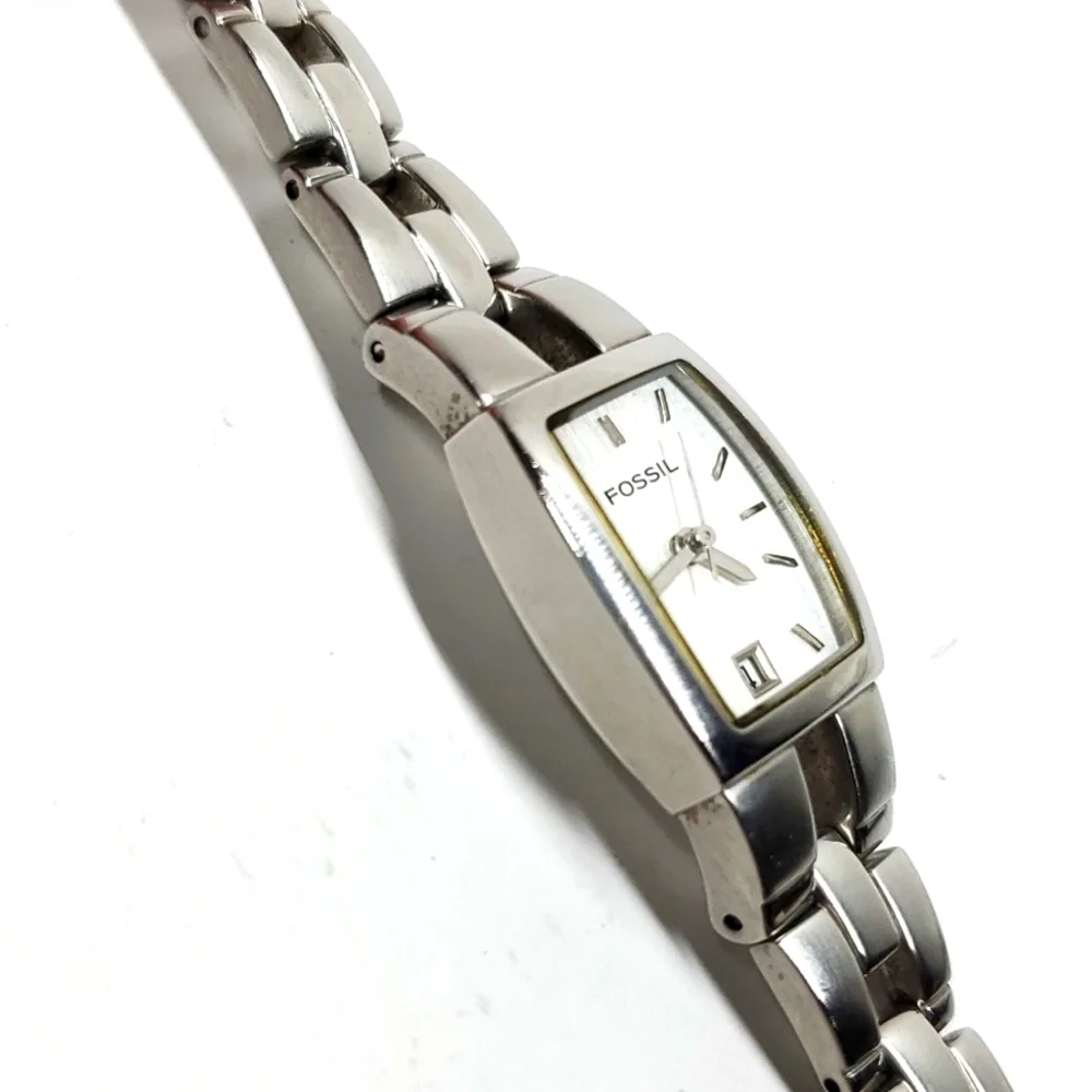 Vintage Fossil Watch F² ES1053 Silver Watch Metal Wristband Silver Face